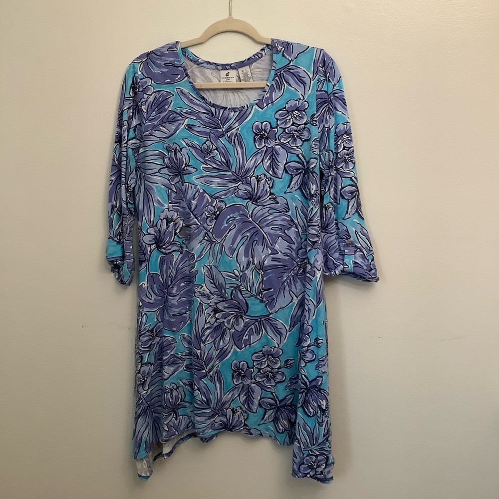 Caribbean Joe Blue and Purple Floral Top